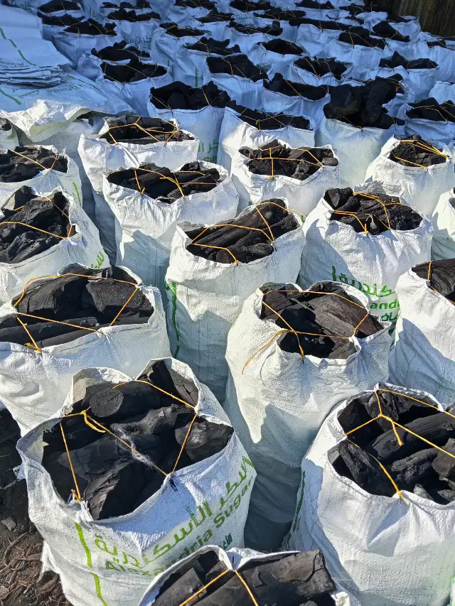 Bags of natural charcoal ready for supply