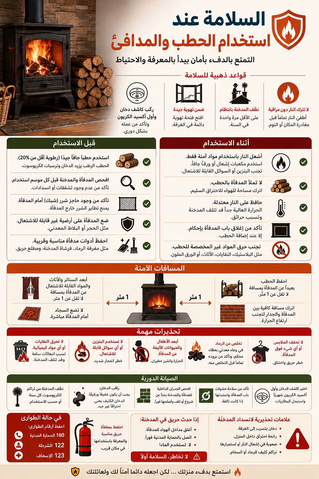 السلامة عند استخدام حطب التدفئة والمدافئ — البحيري